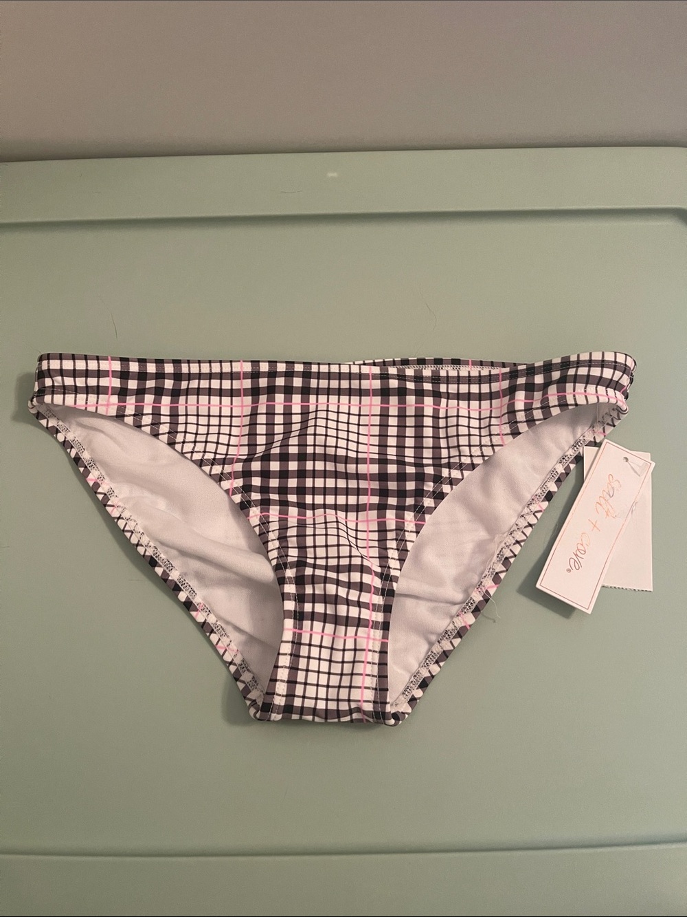 Salt + Cove Black and White Plaid Bikini Bottoms with Pink Lines